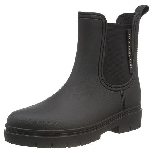Tommy Hilfiger stivali in gomma donna essential rainbootie mezza altezza, nero (black), 37 eu