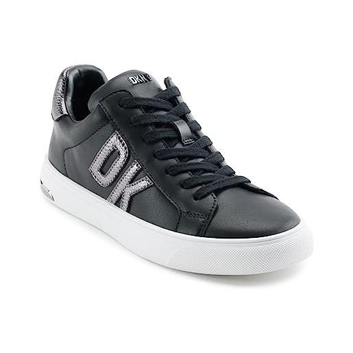 DKNY abeni lace up leather sneaker, scarpe da ginnastica donna, black dark gunmetal, 38 eu