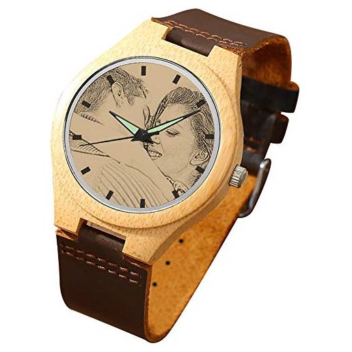 SOUFEEL orologi personalizzati con fotografico testo natural wood 45mm impermeabile regali per san valentino uomo e donna coppia