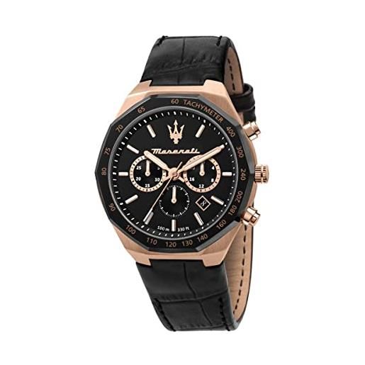 Maserati orologio uomo, collezione stile, al quarzo, cronografo, in acciaio, pvd oro rosa, pelle naturale - r8871642001