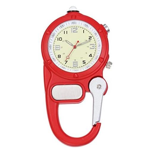 TikTako vintage mini moschettone orologio da tasca con piccola torcia elettrica del gancio portatile fino zaino moschettone guarda red