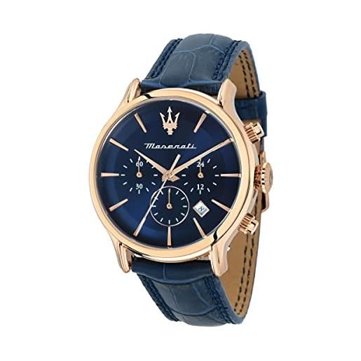 Maserati epoca orologio uomo cronografo in acciaio, pvd oro rosa, pelle naturale - r8871618013