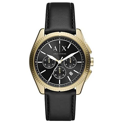 Armani Exchange orologio uomo, movimento cronografo, cassa in acciaio inossidabile dorato 43 mm con cinturino in pelle, ax2854