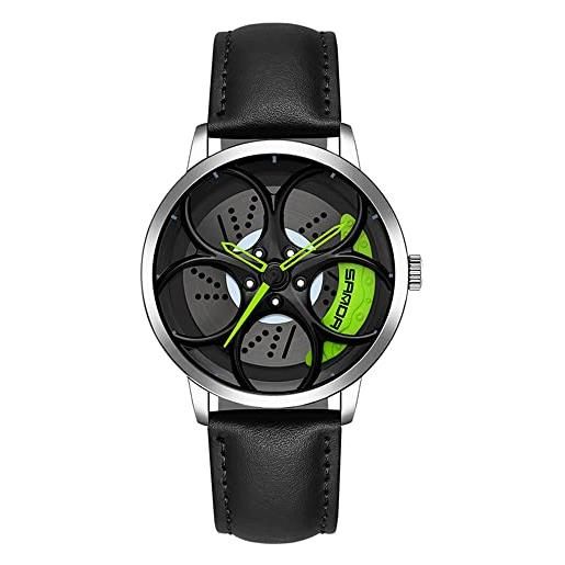 ZFVEN rim hub orologio unico 3d motorsport stereo ruota stereoscopica da uomo orologi da polso sportivi al quarzo (silver green)