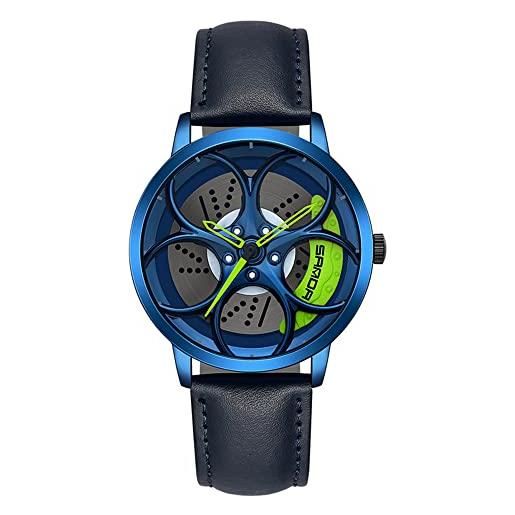 ZFVEN rim hub orologio unico 3d motorsport stereo ruota stereoscopica da uomo orologi da polso sportivi al quarzo (blue green)