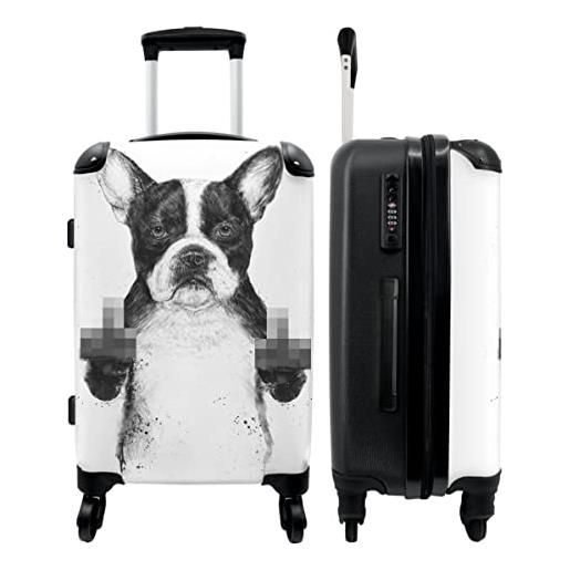 NoBoringSuitcases.com® valigia grande - cane - animale - dito - bianco - lucchetto a combinazione tsa - trolley rigido 4 ruote - 90 litri - valigia da viaggio - 66 cm