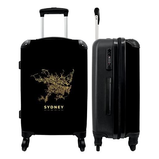 NoBoringSuitcases.com® valigia grande - sydney - oro - mappa - mappa della città - mappe - lucchetto a combinazione tsa - trolley rigido 4 ruote - 90 litri - valigia da viaggio - 66 cm