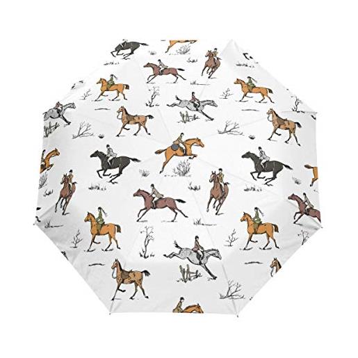 HMZXZ rxyy - ombrello pieghevole con immagine di cavallo per donne, uomini, ragazzi, ragazze, antivento, compatto, da viaggio, leggero