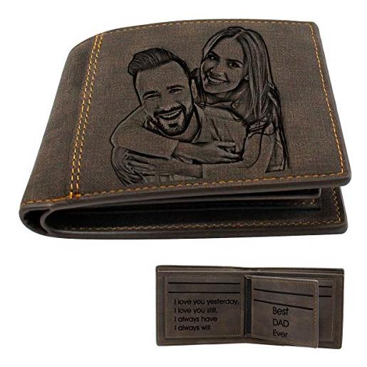 PFC4U portafoglio da uomo con incisione tripla e foto personalizzata, regalo di natale per marito/papà/figlio