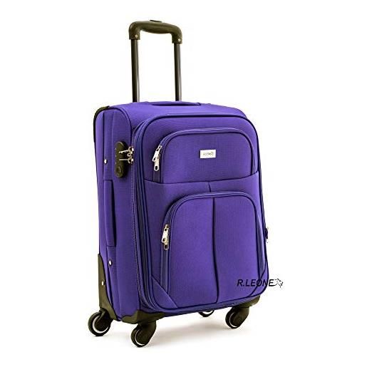 R.Leone valigia da 1 pezzo fino a set 3 trolley espandibile grande, medio e bagaglio a mano 4 ruote in stoffa 214 (viola, l grande)