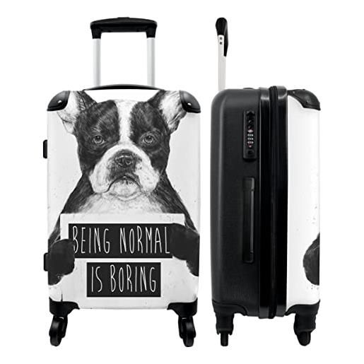 NoBoringSuitcases.com® valigia grande - cane - insegna - testo - animali - lucchetto a combinazione tsa - trolley rigido 4 ruote - 90 litri - valigia da viaggio - 66 cm