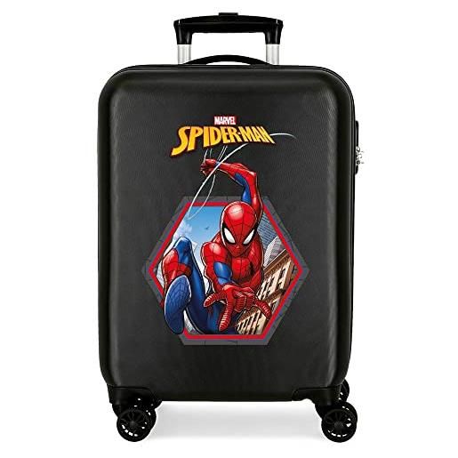 Marvel spiderman geo, trolley rigido cabina 55m ragazzo, nero, valigia di cabina