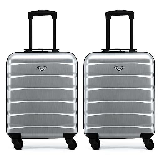 Flight Knight set di 2 valigie rigide in abs leggere a 4 ruote - bagaglio a mano approvato per oltre 60 compagnie aeree tra cui easy. Jet, jet2 e dimensioni massime per ryanair (priorita) 55x40x20cm