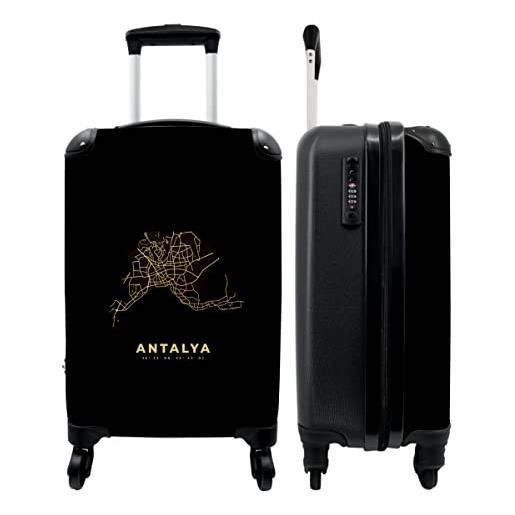 NoBoringSuitcases.com® valigia bagaglio a mano trolley case valigia piccola con 4 ruote - oro - mappa - mappa della città - antalya - bagaglio a bordo