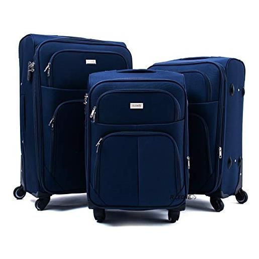 R.Leone valigia da 1 pezzo fino a set 3 trolley espandibile grande, medio e bagaglio a mano 4 ruote in stoffa 214 (blu, set 3 s m l)