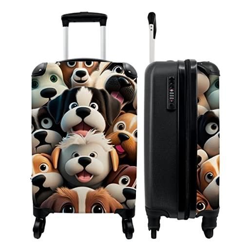 NoBoringSuitcases.com® valigie valigia a mano trolley a rotelle valigia da viaggio piccola con 4 ruote - cane - animali - motivo - marrone - ragazze - ragazzi - bagaglio di bordo
