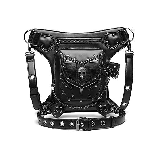 Dajingkj steampunk skull marsupio moto leg bag messenger bag gotico borsa da viaggio gamba hip holster borsa per donne uomini, nero097, moda