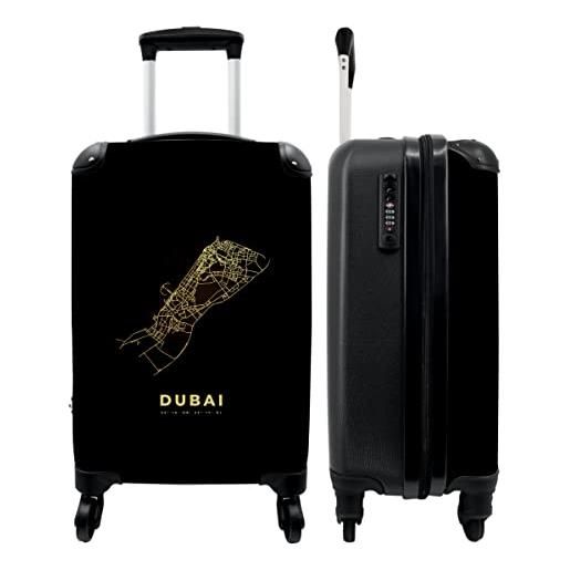NoBoringSuitcases.com® valigia trolley bagaglio a mano valigia piccola con 4 ruote - dubai - oro - mappa - mappa della città - bagaglio a bordo