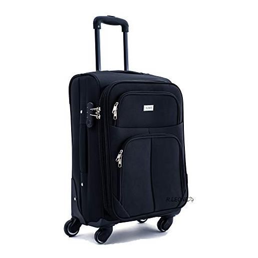 R.Leone valigia da 1 pezzo fino a set 3 trolley espandibile grande, medio e bagaglio a mano 4 ruote in stoffa 214 (nero, l grande)