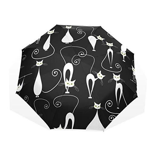 ISAOA ombrello automatico da viaggio, pieghevole, con gatto bianco, antivento, ultra leggero, protezione uv, manico compatto, per un facile trasporto per donne e uomini