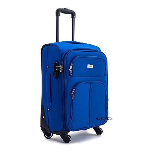 R.Leone valigia da 1 pezzo fino a set 3 trolley espandibile grande, medio e bagaglio a mano 4 ruote in stoffa 214 (azzurro, l grande)