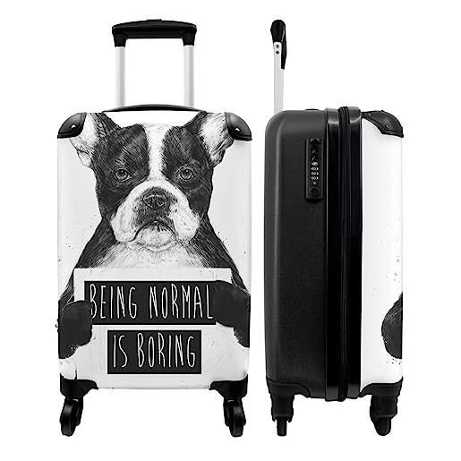 NoBoringSuitcases.com® valigia bagaglio a mano trolley valigia piccola valigia con 4 ruote - cane - segno - testo - animali - bagaglio a bordo