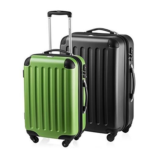 Hauptstadtkoffer - spree - set di 2 valigie trolley rigido con estensione, abs, tsa, 4 ruote, 55/65 cm, verde mela-nero