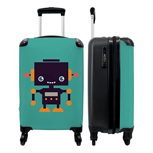NoBoringSuitcases.com® bagaglio a mano valigie trolley in offerta luggage bambino si inserisce trolley bagagli a mano 55x40x20 robot - verde - antenna - arancione - 55x35x20cm