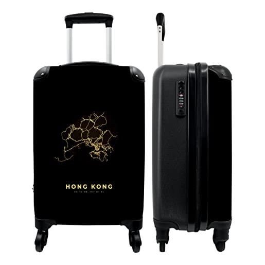 NoBoringSuitcases.com® valigia trolley bagaglio a mano valigia piccola con 4 ruote - oro - mappa - mappa della città - hong kong - bagaglio a bordo