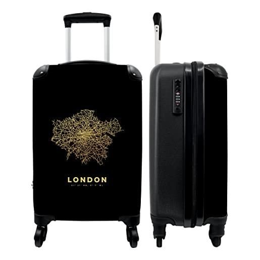NoBoringSuitcases.com® valigia trolley bagaglio a mano valigia piccola con 4 ruote - londra - mappa della città - mappe - oro - mappa - bagaglio a bordo