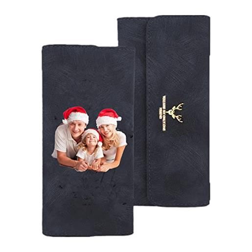 Collienght portafoglio personalizzato con foto incisa portafogli personalizzati per le donne regali di natale per la moglie(nero 7.36 * 3.62in)