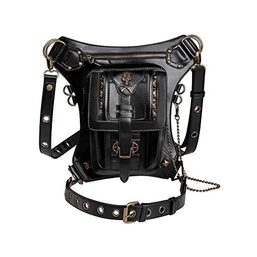 Dajingkj steampunk skull marsupio moto leg bag messenger bag gotico borsa da viaggio gamba hip holster borsa per donne uomini, nero020, moda