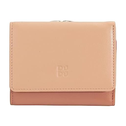 Dudu portafoglio donna piccolo in pelle rfid con portamonete a clic clac compatto 6 porta carte tessere rosa cipria