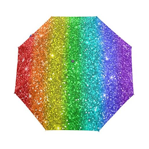 funnyy ombrello pieghevole automatico colorato arcobaleno glitter stella auto aperto compatto portatile ombrello da viaggio per ragazze ragazzi donne, multicolore, m