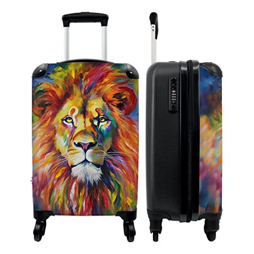 NoBoringSuitcases.com® valigia a mano trolley valigia a rotelle valigia da viaggio piccola con 4 ruote - leone - pittura ad olio - arte - animali - bagaglio a mano