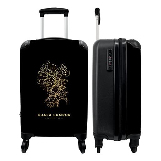 NoBoringSuitcases.com® valigia bagaglio a mano trolley case valigia piccola con 4 ruote - mappa - oro - mappe - kuala lumpur - bagaglio a bordo