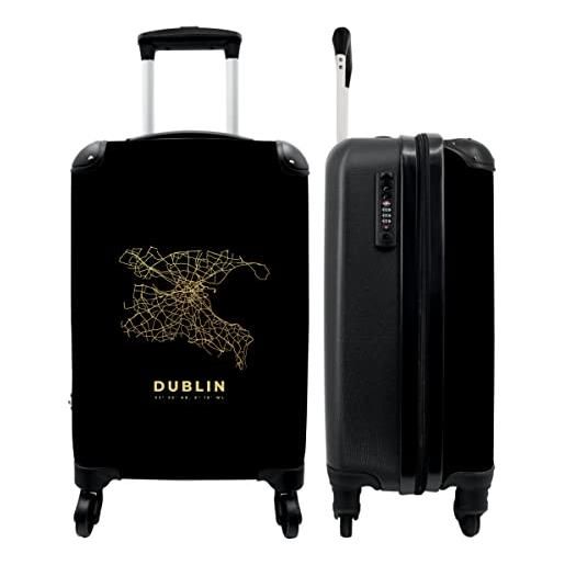 NoBoringSuitcases.com® valigia bagaglio a mano trolley case valigia piccola con 4 ruote - mappa della città - dublino - oro - bagaglio a bordo