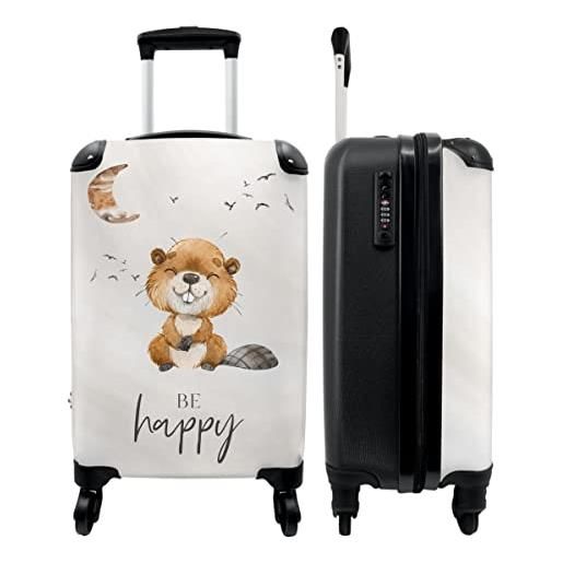 NoBoringSuitcases.com® valigia bagaglio a mano valigie travel bag trolley cabina valigia rigida bambino si inserisce trolley bagagli a mano 55x40x20 citazione - castoro - 55x35x20cm