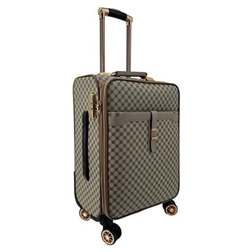 R.Leone valigia da 1 pezzo fino a set 3 trolley espandibile grande, medio e bagaglio a mano 4 ruote in ecopelle 101 (quadretti beige, m valigia media)
