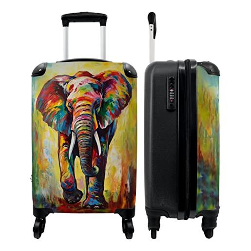 NoBoringSuitcases.com® valigia a mano trolley valigia a rotelle valigia da viaggio piccola con 4 ruote - elefante - arte - pittura - animali - arcobaleno - bagaglio da tavolo