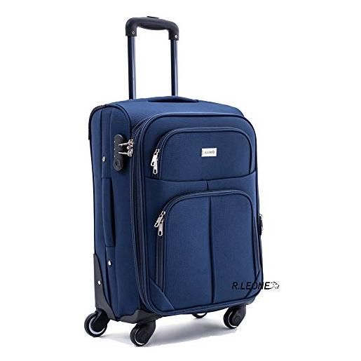 R.Leone valigia da 1 pezzo fino a set 3 trolley espandibile grande, medio e bagaglio a mano 4 ruote in stoffa 214 (blu, l grande)