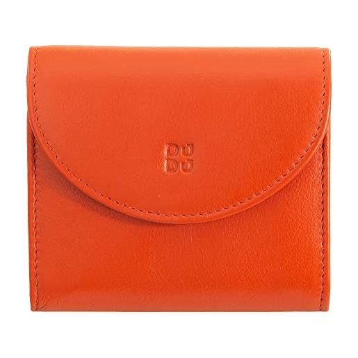 Dudu mini portafoglio donna slim in vera pelle con portamonete zip, chiusura a bottone, portafogli colorato compatto arancio