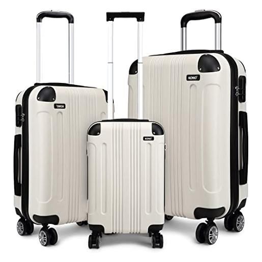 Kono set di 3 valigie rigide e leggera abs valigia bagaglio a mano 57cm media 65cm grande 75cm trolley con 4 ruote (beige)