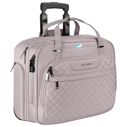 EMPSIGN borsa per laptop da donna con ruote, valigetta fino a 15,6 pollici su tasche impermeabili rfid per computer notturne, grigio rosa