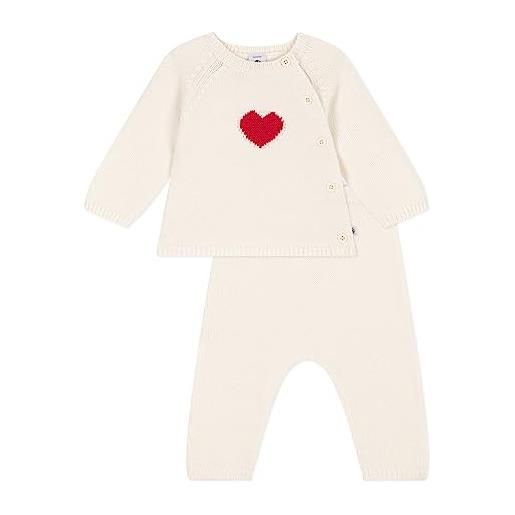 Petit Bateau a0839, set da 2 pezzi unisex - bimbi 0-24, bianco marshmallow/rosso corrida, 18 mesi