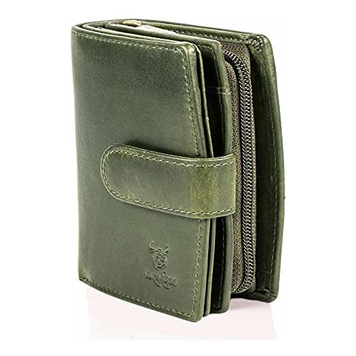 Matador portafoglio da donna portafoglio in vera pelle con protezione rfid testata tüv portafoglio da donna con molti scomparti per carte di credito e scatola regalo inclusa (verde)