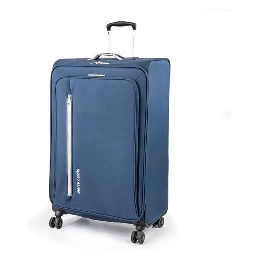 Pierre Cardin cion bagagli morbidi con ruote resistenti testate dallo stress | valigia telescopica con manico con cinghie di imballaggio cl610m, blu navy e grigio. , l