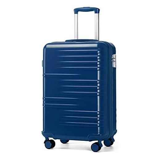 British Traveller valigia trolley rigida bagaglio a mano da viaggio abs+pc leggero con tsa lucchetto (54cm, blu)