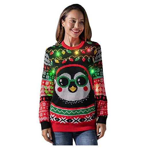 U LOOK UGLY TODAY maglione natalizio divertente lavorato a maglia con cappuccio natalizio per donne con elfo renna e albero di natale, per feste e feste, angelo di natale di charlie, m