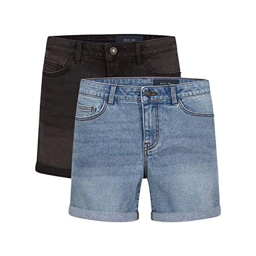 Noisy may be. Lucky, pantaloncini corti da donna, in jeans, estivi, in denim elasticizzato, cotone, blu, nero, s, m, l, xl, xxl, confezione da 2 pezzi, grigio scuro e blu chiaro (27028348), l